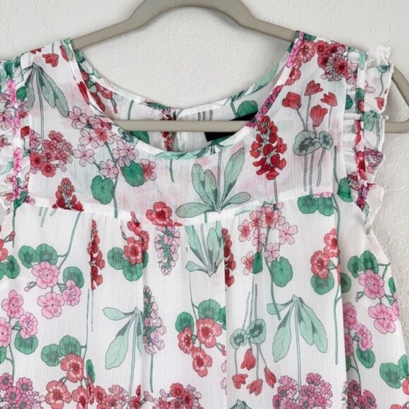 Tommy Hilfiger white floral sheer ruffle sleeve blouse M - Picture 3 of 10